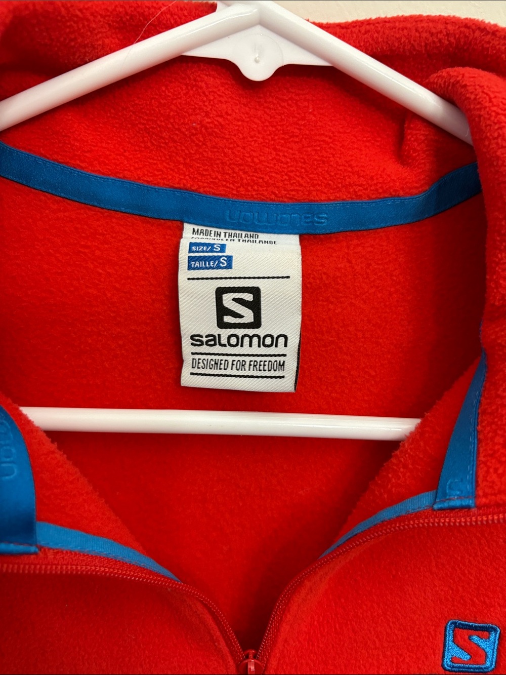 Salomon Red Quarter-Zip Fleece with Blue Trim - Picture 2 of 5